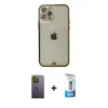 MARSİLYAN™- iPhone 12 Pro Max Kılıf Eksen Minimal Koleksiyonu - Siyah 5D Eko Cam Ekran Koruyucu + Neon Fosforlu Kamera Lens - YL