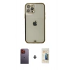 MARSİLYAN™- iPhone 12 Pro Max Kılıf Eksen Minimal Koleksiyonu - Siyah 6D Mat Seramik Hayalet Nano Ekran Koruyucu + Neon Fosforlu Kamera Lens - TU