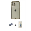 MARSİLYAN™- iPhone 12 Pro Max Kılıf Eksen Minimal Koleksiyonu - Siyah 6D Mat Seramik Hayalet Nano Ekran Koruyucu + Renkli Kamera Lens Koruma Cam - YL