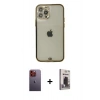 MARSİLYAN™- iPhone 12 Pro Max Kılıf Eksen Minimal Koleksiyonu - Siyah Bilvis Hayalet Cam Ekran Koruyucu + Neon Fosforlu Kamera Lens - TU