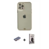 MARSİLYAN™- iPhone 12 Pro Max Kılıf Eksen Minimal Koleksiyonu - Siyah Bilvis Hayalet Cam Ekran Koruyucu + Renkli Kamera Lens Koruma Cam - TU