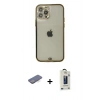 MARSİLYAN™- iPhone 12 Pro Max Kılıf Eksen Minimal Koleksiyonu - Siyah Bilvis Hayalet Cam Ekran Koruyucu + Renkli Kamera Lens Koruma Cam - MI