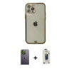 MARSİLYAN™- iPhone 12 Pro Max Kılıf Eksen Minimal Koleksiyonu - Siyah Bilvis Hayalet Cam Ekran Koruyucu + Neon Fosforlu Kamera Lens - YL