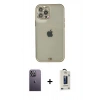 MARSİLYAN™- iPhone 12 Pro Max Kılıf Eksen Minimal Koleksiyonu - Siyah Bilvis Hayalet Cam Ekran Koruyucu + Neon Fosforlu Kamera Lens - BZ