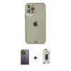 MARSİLYAN™- iPhone 12 Pro Max Kılıf Eksen Minimal Koleksiyonu - Siyah Bilvis Hayalet Cam Ekran Koruyucu + Neon Fosforlu Kamera Lens - YL