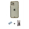MARSİLYAN™- iPhone 12 Pro Max Kılıf Eksen Minimal Koleksiyonu - Siyah Bilvis Hayalet Cam Ekran Koruyucu + Shine Kamera Lens Koruma Cam - MI