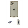 MARSİLYAN™- iPhone 12 Pro Max Kılıf Eksen Minimal Koleksiyonu - Siyah Bilvis Hayalet Cam Ekran Koruyucu + Renkli Kamera Lens Koruma Cam - TU