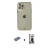 MARSİLYAN™- iPhone 12 Pro Max Kılıf Eksen Minimal Koleksiyonu - Siyah Bilvis Hayalet Cam Ekran Koruyucu + Pembe Renkli Kamera Lens Koruma Cam