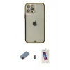 MARSİLYAN™- iPhone 12 Pro Max Kılıf Eksen Minimal Koleksiyonu - Siyah Joko 5D Cam + Kırmızı Metal Kamera Lens Koruma Cam