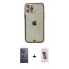 MARSİLYAN™- iPhone 12 Pro Max Kılıf Eksen Minimal Koleksiyonu - Siyah Joko 5D Cam + Neon Fosforlu Kamera Lens - BZ