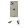 MARSİLYAN™- iPhone 12 Pro Max Kılıf Eksen Minimal Koleksiyonu - Siyah Joko 5D Cam + Pembe Renkli Kamera Lens Koruma Cam