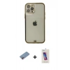 MARSİLYAN™- iPhone 12 Pro Max Kılıf Eksen Minimal Koleksiyonu - Siyah Joko 5D Cam + Pembe Shine Kamera Lens Koruma Cam