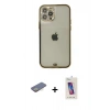 MARSİLYAN™- iPhone 12 Pro Max Kılıf Eksen Minimal Koleksiyonu - Siyah Joko 5D Cam + Renkli Kamera Lens Koruma Cam - SI