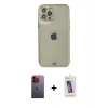 MARSİLYAN™- iPhone 12 Pro Max Kılıf Eksen Minimal Koleksiyonu - Siyah Joko 5D Cam + Turuncu Neon Fosforlu Kamera Lens