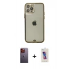 MARSİLYAN™- iPhone 12 Pro Max Kılıf Eksen Minimal Koleksiyonu - Siyah Joko 5D Cam + Turuncu Neon Fosforlu Kamera Lens