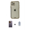 MARSİLYAN™- iPhone 12 Pro Max Kılıf Eksen Minimal Koleksiyonu - Siyah Joko Magic 5D Cam + Sarı Neon Fosforlu Kamera Lens