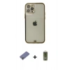 MARSİLYAN™- iPhone 12 Pro Max Kılıf Eksen Minimal Koleksiyonu - Siyah Joko Magic 5D Hayalet Cam + Gold Metal Kamera Lens Koruma Cam