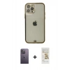 MARSİLYAN™- iPhone 12 Pro Max Kılıf Eksen Minimal Koleksiyonu - Siyah Mat Seramik Nano Ekran Koruyucu + Beyaz Neon Fosforlu Kamera Lens