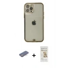 MARSİLYAN™- iPhone 12 Pro Max Kılıf Eksen Minimal Koleksiyonu - Siyah Mat Seramik Nano Ekran Koruyucu + Renkli Kamera Lens Koruma Cam - MI