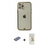 MARSİLYAN™- iPhone 12 Pro Max Kılıf Eksen Minimal Koleksiyonu - Siyah Mat Seramik Nano Ekran Koruyucu + Renkli Kamera Lens Koruma Cam - PE