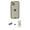 MARSİLYAN™- iPhone 12 Pro Max Kılıf Eksen Minimal Koleksiyonu - Siyah Mat Seramik Nano Ekran Koruyucu + Renkli Kamera Lens Koruma Cam - TU