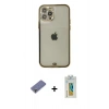MARSİLYAN™- iPhone 12 Pro Max Kılıf Eksen Minimal Koleksiyonu - Siyah Polymer Nano Ekran Koruyucu + Metal Kamera Lens Koruma Cam - GD