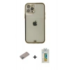 MARSİLYAN™- iPhone 12 Pro Max Kılıf Eksen Minimal Koleksiyonu - Siyah Polymer Nano Ekran Koruyucu + Sierra Blue Shine Kamera Lens Koruma Cam