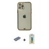 MARSİLYAN™- iPhone 12 Pro Max Kılıf Eksen Minimal Koleksiyonu - Siyah Polymer Nano Ekran Koruyucu + Renkli Kamera Lens Koruma Cam - YL