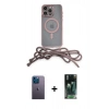 MARSİLYAN™- iPhone 12 Pro Max Kılıf Eksen Özel Seri - Şeffaf 360 Full Body Arka Koruyucu + Neon Fosforlu Kamera Lens - MI