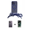MARSİLYAN™- iPhone 12 Pro Max Kılıf Eksen Özel Seri - Şeffaf 360 Full Body Arka Koruyucu + Neon Fosforlu Kamera Lens - BZ