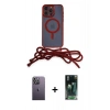 MARSİLYAN™- iPhone 12 Pro Max Kılıf Eksen Özel Seri - Şeffaf 360 Full Body Arka Koruyucu + Neon Fosforlu Kamera Lens - BZ