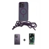 MARSİLYAN™- iPhone 12 Pro Max Kılıf Eksen Özel Seri - Şeffaf 360 Full Body Arka Koruyucu + Neon Fosforlu Kamera Lens - BZ