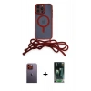 MARSİLYAN™- iPhone 12 Pro Max Kılıf Eksen Özel Seri - Şeffaf 360 Full Body Arka Koruyucu + Turuncu Neon Fosforlu Kamera Lens