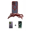 MARSİLYAN™- iPhone 12 Pro Max Kılıf Eksen Özel Seri - Şeffaf 360 Full Body Arka Koruyucu + Yeşil Neon Fosforlu Kamera Lens