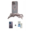 MARSİLYAN™- iPhone 12 Pro Max Kılıf Eksen Özel Seri - Şeffaf Royal Nano Ekran Koruyucu + Neon Fosforlu Kamera Lens - MI