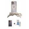 MARSİLYAN™- iPhone 12 Pro Max Kılıf Eksen Özel Seri - Şeffaf Royal Nano Ekran Koruyucu + Neon Fosforlu Kamera Lens - SI
