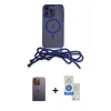 MARSİLYAN™- iPhone 12 Pro Max Kılıf Eksen Özel Seri - Şeffaf Royal Nano Ekran Koruyucu + Neon Fosforlu Kamera Lens - SI