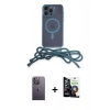 MARSİLYAN™- iPhone 12 Pro Max Kılıf Eksen Özel Seri - Şeffaf Temperli Cam Ekran Koruyucu + Beyaz Neon Fosforlu Kamera Lens