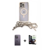 MARSİLYAN™- iPhone 12 Pro Max Kılıf Eksen Özel Seri - Şeffaf Temperli Cam Ekran Koruyucu + Beyaz Neon Fosforlu Kamera Lens