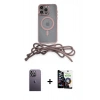 MARSİLYAN™- iPhone 12 Pro Max Kılıf Eksen Özel Seri - Şeffaf Temperli Cam Ekran Koruyucu + Beyaz Neon Fosforlu Kamera Lens