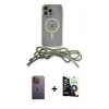 MARSİLYAN™- iPhone 12 Pro Max Kılıf Eksen Özel Seri - Şeffaf Temperli Cam Ekran Koruyucu + Neon Fosforlu Kamera Lens - SI