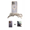 MARSİLYAN™- iPhone 12 Pro Max Kılıf Eksen Özel Seri - Şeffaf Temperli Cam Ekran Koruyucu + Neon Fosforlu Kamera Lens - SI
