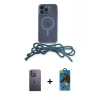 MARSİLYAN™- iPhone 12 Pro Max Kılıf Eksen Özel Seri - Siyah 18D Cam Ekran Koruyucu + Beyaz Neon Fosforlu Kamera Lens