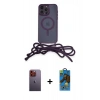 MARSİLYAN™- iPhone 12 Pro Max Kılıf Eksen Özel Seri - Siyah 18D Cam Ekran Koruyucu + Neon Fosforlu Kamera Lens - TU