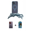 MARSİLYAN™- iPhone 12 Pro Max Kılıf Eksen Özel Seri - Siyah 18D Cam Ekran Koruyucu + Neon Fosforlu Kamera Lens - TU