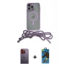 MARSİLYAN™- iPhone 12 Pro Max Kılıf Eksen Özel Seri - Siyah 18D Cam Ekran Koruyucu + Neon Fosforlu Kamera Lens - TU
