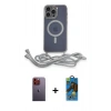MARSİLYAN™- iPhone 12 Pro Max Kılıf Eksen Özel Seri - Siyah 18D Cam Ekran Koruyucu + Neon Fosforlu Kamera Lens - TU