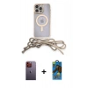 MARSİLYAN™- iPhone 12 Pro Max Kılıf Eksen Özel Seri - Siyah 18D Cam Ekran Koruyucu + Neon Fosforlu Kamera Lens - TU
