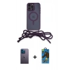 MARSİLYAN™- iPhone 12 Pro Max Kılıf Eksen Özel Seri - Siyah 18D Cam Ekran Koruyucu + Neon Fosforlu Kamera Lens - MI