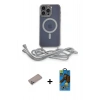 MARSİLYAN™- iPhone 12 Pro Max Kılıf Eksen Özel Seri - Siyah 18D Cam Ekran Koruyucu + Sierra Blue Shine Kamera Lens Koruma Cam